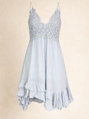Free People Boho Lace Dress Blue Extra Small Flowy Babydoll Cottagecore Festival